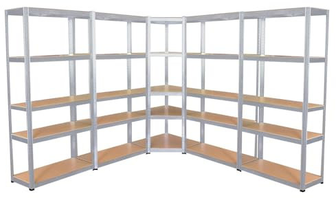 5 étagères XXL spécial angle pour grand garage - Hauteur 2m20 - Étagères de coin charges très lourdes -1325 kg - Montage facile