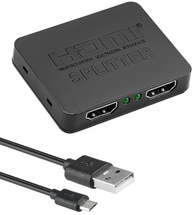 HDMI Splitter 1 in 2 Out 4K 1080P 3D 60Hz for Dual Monitor TV Output, 3D HDR, HDCP 2.2, LED LCD Compatible with MacBook, PS3/4, Roku, Blu-Ray Player, Ultra HD 3840x2160