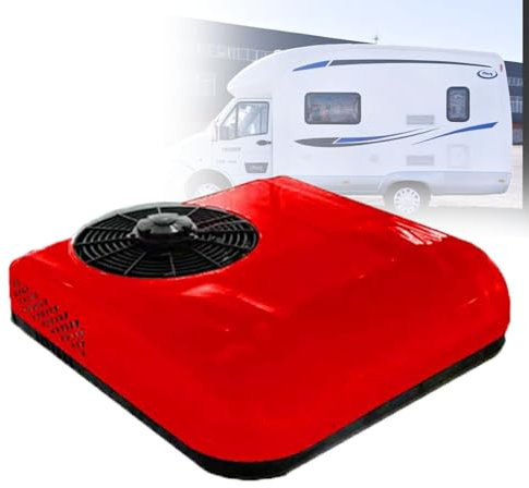 DC Air Conditioner,Noiseless Truck Cab Air Conditioner 12V DC Truck/RV roof air Conditioner Unit, Suitable for Trailers, Trucks, Campers, Vans, RVs, semi-Trailers,Red-24V