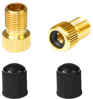 Pengshow 2 Pcs Presta Valve Adapter, Brass Bike Valve Adapter with Rubber Inner Ring, Bike Pump Adaptor with 2 Caps, Presta to Schrader Valve Adapter Portable, for Standard Pump or Air Compressor