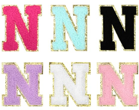 sourcing map Chenille Letter Patches 3.3 Alphabet N Iron on Embroidered Patch Sew on Letter Stickers Applique for Repairing Clothing Jeans Shoes Hats DIY(Multicolored, Pack of 6)