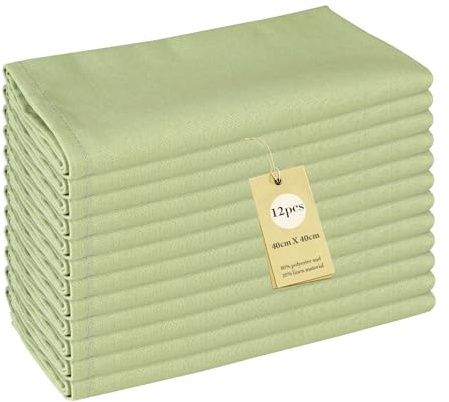 SUPAWAY 12 Stück Weich Polyester-Leinen Gemischt Abendessen Cloth Servietten, Leinenservietten 40x40cm Stoffservietten für täglichen Gebrauch Küche Zuhause Party Weihnachten Hochzeite (Salbei Grün)