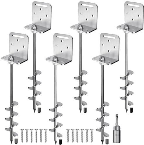 Insaga Anclajes de tierra de 24 pulgadas atornillados de acero sólido de 10 mm con soporte en L para cama elástica, juego de columpios para casa móvil, cobertizo, carpa, hoja de hélice de 2 pulgadas y