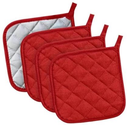 ＡＷＨＡＯ Four Kitchen Pot Holders Non Slip Trivet for Oven Use Machine Washable Hot Pads, Red