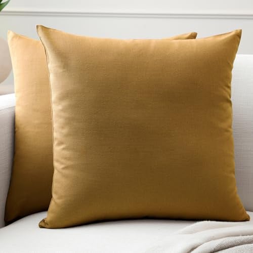 Encasa XO Kissenbezug Baumwolle, ohne Füllung 45x45 cm | Senf, Canvas Gewebe | Verdeckter Reißverschluss | Maschinenwaschbar | Sofakissen, Couch & Bett | 2er-Set