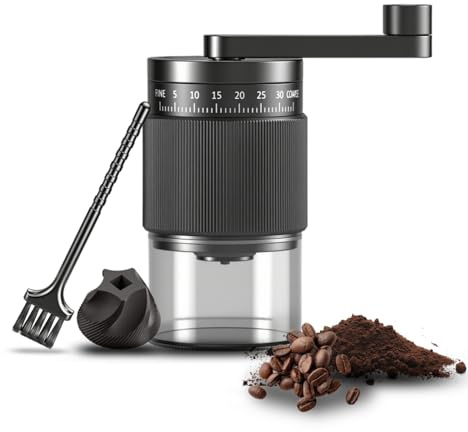 Molinillo Cafe Manual Externo Ajustable de 35 Niveles, Coffee Grinder Portátil con Muelas de Cerámica Resistentes al Desgaste para Viajes, Camping, Oficina, Espresso y Café Vertido (Negro)