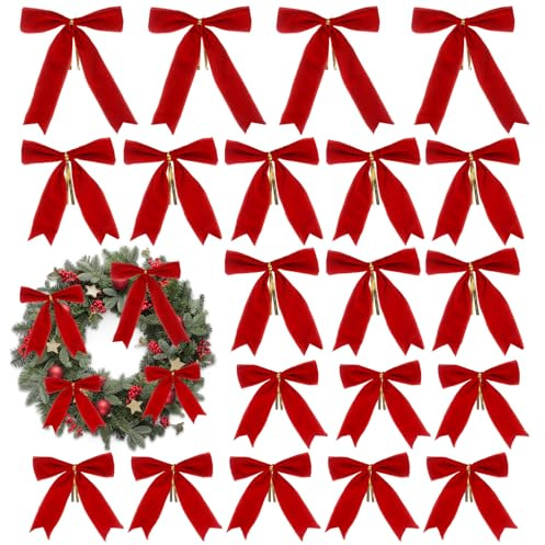 Qaziuy 36 Stück Rot Schleifen Weihnachtsbaum, 3 Größen Weihnachtsschleifen Samt Schleifen für Weihnachtsbaum Weihnachtskranz Geschenkverpackung Deko