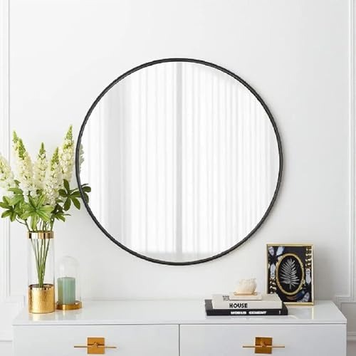 BREEZENEST Black Circle Mirror— Wall-Mounted Circular Mirror, Vanity & Decorativefor Bathroom, Bedroom & Living Room (40L x 40W cm)
