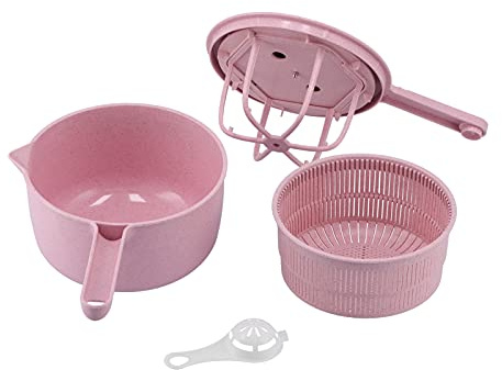 Manuelle Salatschleuder, Gemüseabtropfgestell mit abnehmbarem Korb und langem Griff, Obstwaschtrockner für die Küche (Rosa)