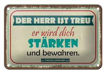 Femer Blechschild Spruch 12x18 cm Der Herr ist Treu er wird sich stärken Deko Schild