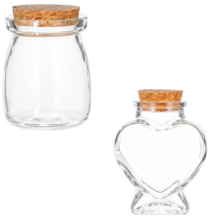 ElevateTech Mini Glass Bottles with Cork Stoppers, 2 Pcs Heart-Shaped Decorative Jars Small Decorative Glass Bottles with Cork Lid for DIY Art Crafts Decoration Party Supplies Favor Bottle