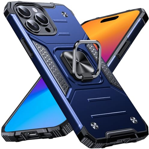Anqrp Heavy Duty Case for iPhone 15 Pro Case with Enhanced Ring Holder Grip Stand, Military Grade Shockproof Rugged Drop Protective Silicone Hard iPhone 15 Pro Phone Case Cover, Blue