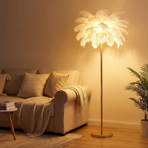 Aeroflexa Federlampe Stehlampe, Straußenfeder-Stehlampe 160cm Große, 3 Farbtemperaturen, G4 Led Lampen Wohnzimmer, für Wohnzimmer Kinderzimmer Schlafzimmer, Lesen, Büro