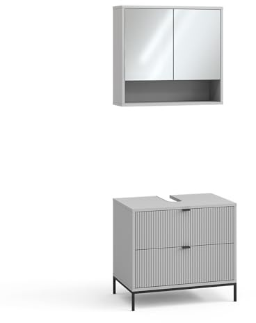 Vicco Badmöbel-Set Eliza, Grau, 70 cm, besteht aus Badspiegel und Waschbeckenunterschrank