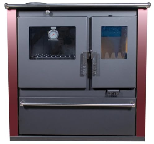 Verso CS Plus Holzofen mit Backofen 7,7 kW, 82,2% hoher Wirkungsgrad, extra großer robuster Stahlkörper, Metallkochfeld & Thermometer, Kaminheizung für 135-165 m³, 150 mm Rauchabzug