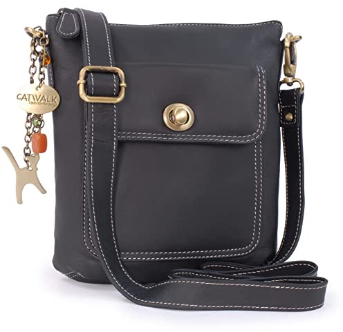 Catwalk Collection Handbags Genuine Leather Cross Body Bag Laura | Small Crossbody Bag for Women, Adjustable Detachable Strap, Secure Zip Closure, Slim Everyday Handbag, Compact Shoulder Bag