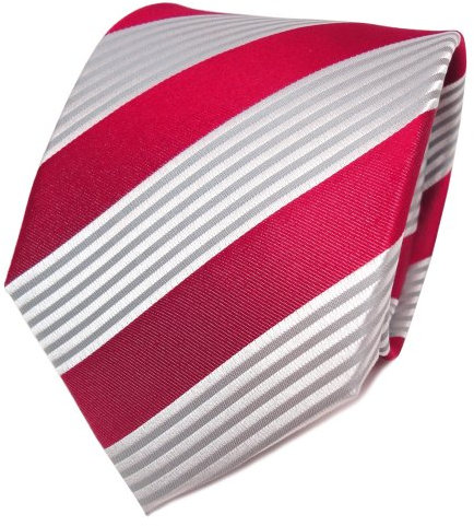 TigerTie Designer Seidenkrawatte in rot silber grau gestreift