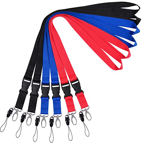 Wisdompro Schlüsselband Lang 6 Stück, Abnehmbarer Schlüsselbänder mit Schlüsselanhänger Clip Haken, Lanyard für Ausweise, Schlüssel (Rot/Schwarz/Blau)