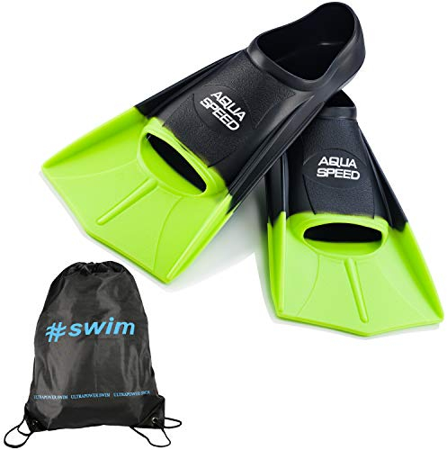 Aqua Speed Trainingsflossen + Ultrapower Rucksack | Schwimmflossen | Kurzflossen | Größe: 43/44 Farbe: schwarz/neon-grün/38