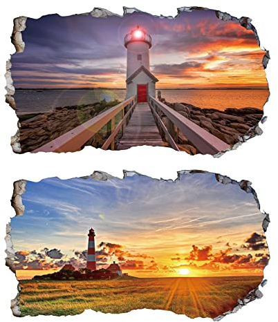 2Pcs Wandtattoo Meer Strand Beach Natur Landschaft 3D Effekt XXL Wandaufkleber Fenster Selbstklebend Wandsticker für Junge Mädchen Kinderzimmer V05 1000 mm breit x 600 mm tief (groß)