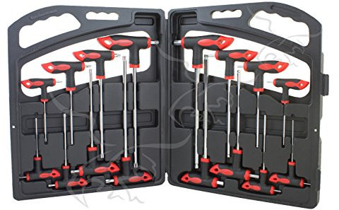 16 LLAVES ACODADAS TIPO T TORX, ALLEN Y HEXAGONALES CON MANGO DE DESTORNILLADOR TORX HEX Y ALLEN