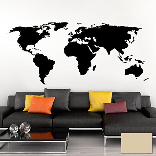 Grandora Wandtattoo Weltkarte Erde Globus Karte I beige 200 x 87 cm I Welt Atlas Schlafzimmer Wohnzimmer Wandsticker Wandaufkleber W698
