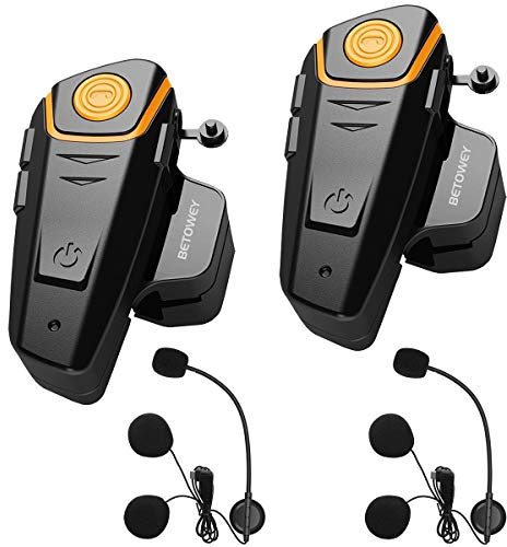 BETOWEY 2X BT S2 Intercomunicador Casco Moto Manos Libres Auriculares Sistema de Comunicación por Bluetooth para Motocicletas (Paquete 2, Micrófono Duro)