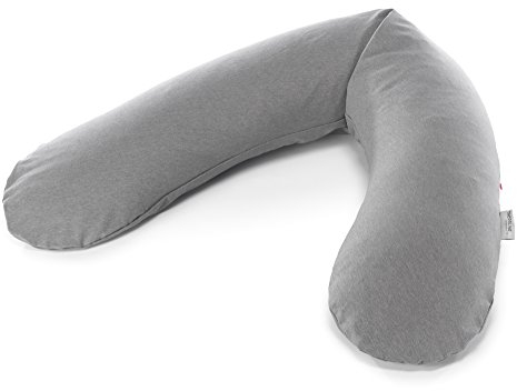 Theraline Das Original Schwangerschaftskissen & Stillkissen 190cm – Seitenschläferkissen Stillkissen Perlen – inkl Stillkissenbezug Melange Mittelgrau