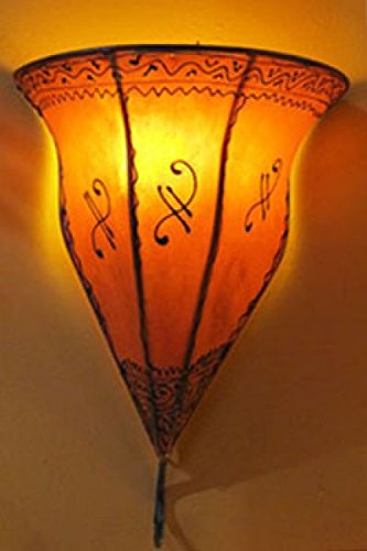 Saharashop Orientalische Leder-Wandlampe Wandleuchte Lampe Lederlampe Samira Orange