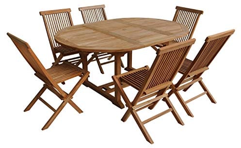 Salon de Jardin en Teck Lombok - Table Ronde Extensible - 6 Places