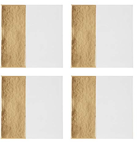 Geome Dipped Coasters, Square, Leather Effect/White & Gold, Set of 4