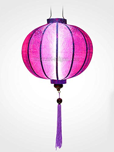 Asiatische Laterne aus Seide, Mauve, M, Durchmesser 33 cm – Traditioneller Hoi an Lampion aus Stoff, Bambus und Holz, handgefertigt – Handwerk und Dekoration von Vietnam, (R20-M)