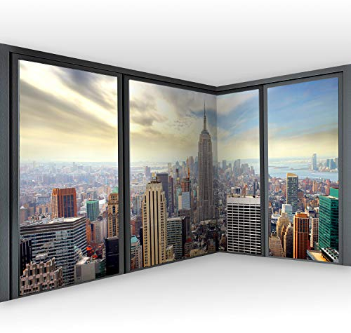 murando - selbstklebende Eckfototapete New York 539x250cm Foto Tapete Tapetenfolie Möbelfolie Wandverkleidung Motivtapeten Bildtapete Wohnzimmer 3d Effekt Stadt City Panorama Fenster NYC c-A-0046-a-a