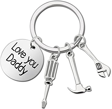 DECARETA Porte-clés Pendentif Lettrage Créatif avec des Mots Personnalisé pour papa et Outils de Réparation en Alliage Keychains Cadeau des Père Anniversaire pour Portefeuille Sac Voiture