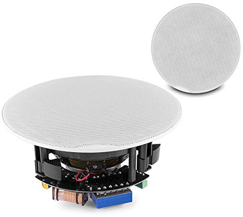 Power Dynamics In Ceiling Speakers Kit PD FCS8 8 Flush Mount Low Profile 2-Way Coaxial Pair for Cafe Shop Restaurant Commercial Audio 100V/8 Ohms 320W White