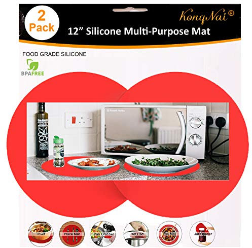 Tapete de silicona para microondas de 12 pulgadas, antiadherente, apto para cocina, tapete multiusos resistente al calor, 2 unidades, sin BPA, cubierta de salpicaduras de microondas (rojo)