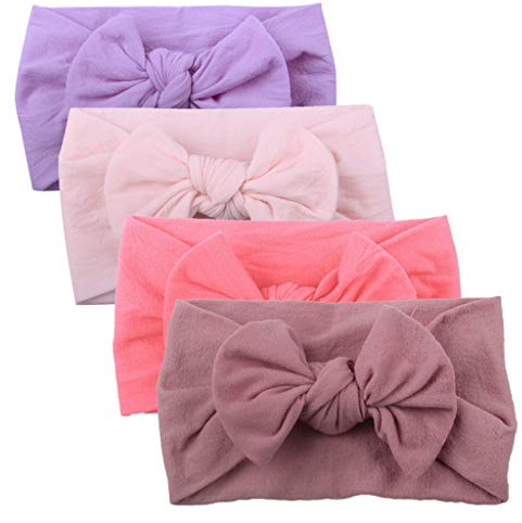 Lazzboy Haarband Baby Stirnband Mädchen Bowknot Turban Headwrap Knot Neugeborenen Säugling Kleinkind Festes Bogen 4pcs Zusätze Headwear(E)