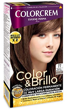 Colorcrem Color & Brillo Tinte Permanente con Tratamiento Nutri-Protector al Aceite de Argán para Mujer, Tono 77 Marrón Glacé Claro
