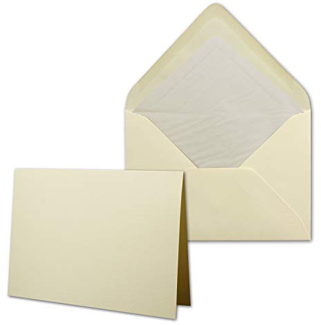 50 Sets - großes Kartenpaket mit 50 Faltkarten & 50 Umschlägen - 10,5 x 14,8 cm - DIN A6/C6 - Creme-Chamois - GERIPPT