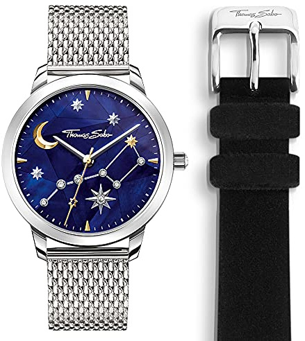 THOMAS SABO Damenuhr Spirit Cosmos Sternenhimmel Silber Samt, Edelstahl Schwarz
