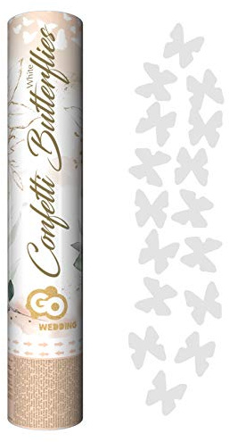 GoDan Konfetti-Kanone mit Schmetterlings-Konfetti, Weiß, 30 cm Tube mit Papierkonfetti, Konfetti-Shooter und Party-Popper, ideal für Hochzeit im Standesamt oder Kirche, Geburtstag, Verlobung, Jubiläum