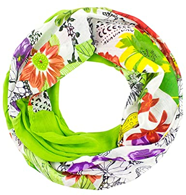 Sunsa Damen Loop Schal. 100% Baumwolle Schlauchschal für Frühlings/Sommer. Dünn Loopschal mit Blumen Design. Tücher und Schals als Frauen Geschenk