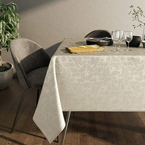 AmeliaHome Tischdecke metallic Muster 140x180 Ginkgo Creme