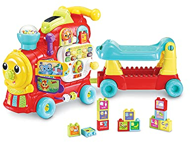 VTech - Maxiloco, Mon Trotti Train 7 en 1, Trotteur Pousseur Bébé, Porteur Évolutif, Tableau d'Éveil Interactif Détachable, Blocs de Construction Alphabet, Cadeau Bébé Dès 1 an - Contenu en Français