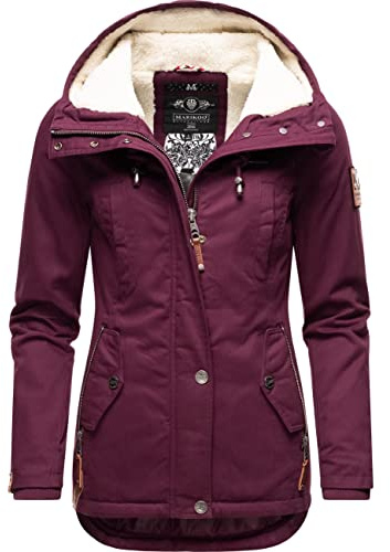 MARIKOO Damen warme Winterjacke Bikoo mit großer Kapuze | Länge: hüftlang | Wärmegrad 3 von 3 – warm | wasserabweisend | Kapuze mit Fleecefutter