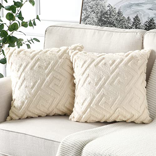 Artscope 2er-Set Dekorativ Kurze Wolle Kissenbezug, Sanft Plüsch Samt Luxus Zierkissenbezüge Dekokissen Kissenhülle Set Kissen Fall für Sofa Auto Schlafzimmer Zuhause Dekor (Creme Beige, 50 x 50cm)