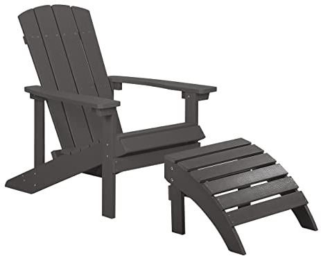 Beliani Moderner Gartenstuhl Kunstholz Dunkelgrau mit Hocker Armlehnen Adirondack