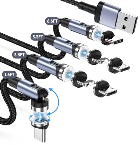 SUNTAIHO Ladekabel Magnetisch USB-Kabel [4Stück, 0.5M+1M+1M+2M] 3 in 1 Magnetisches Ladekabel 360° und 180° Drehbar USB C Magnet Kabel für Micro USB/Type C/i-Produkt - Lila
