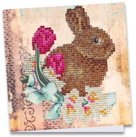 Ideen mit Herz Diamond-Painting-Grußkarte | Strass-Edition | 16 x 16 cm | 370 g/m² | inkl. Steine, Umschlag & Werkzeug (Hase & Blumen 02)