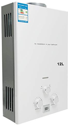 CDZHLTG Tankless Propane Gas Water Heater, 6L-18L Portable Instant Hot Water Heater LED Display Propane Water Heater Instant On-Demand Boiler with Shower Head Kit for Kitchen Home Camping,(12L, White)